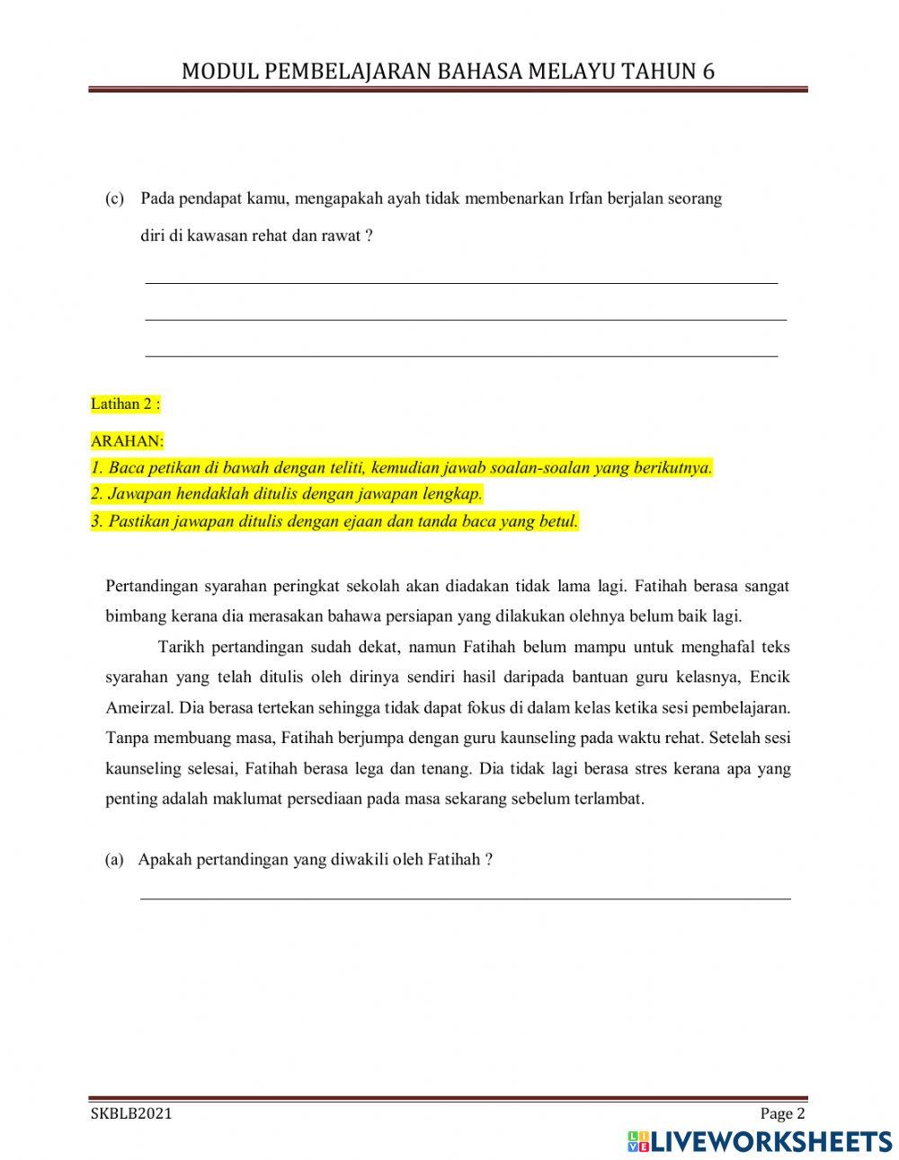 Bahasa Melayu Pemahaman