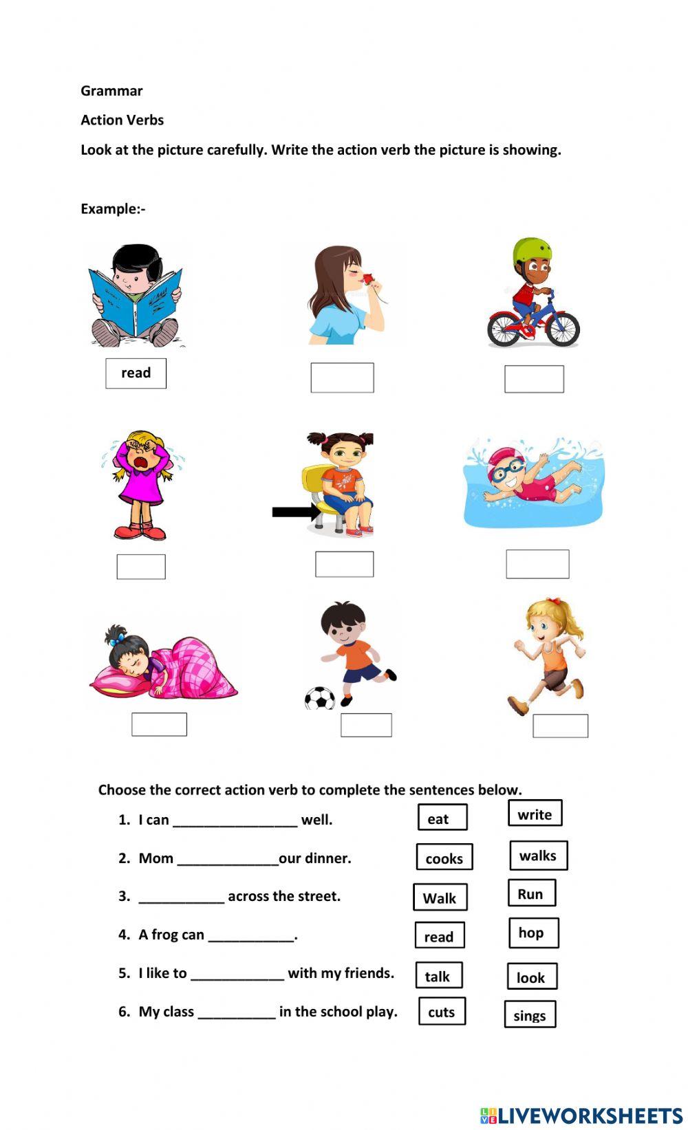Action Verbs Online Exercise For Grade 1 Live Worksheets