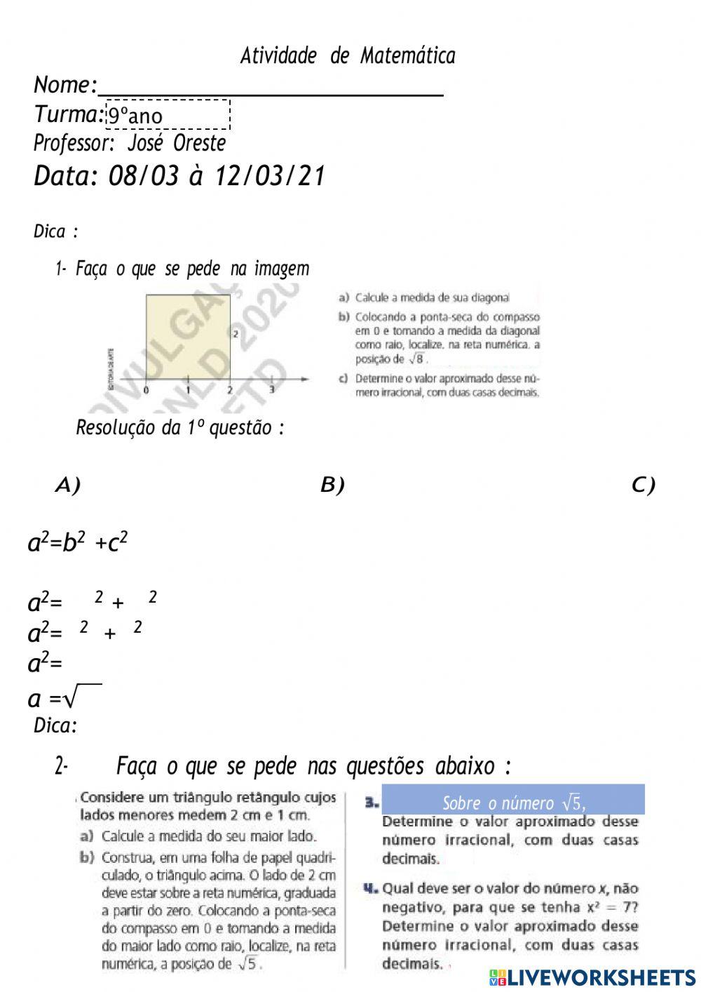 Revisão de números irracionais