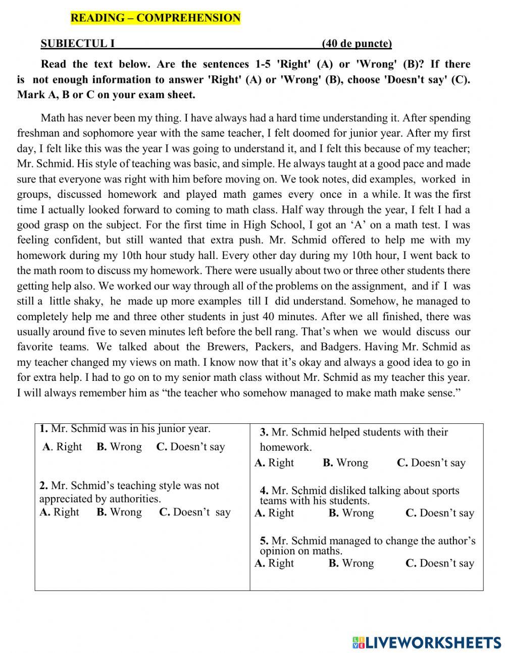 Reading for Bac exam