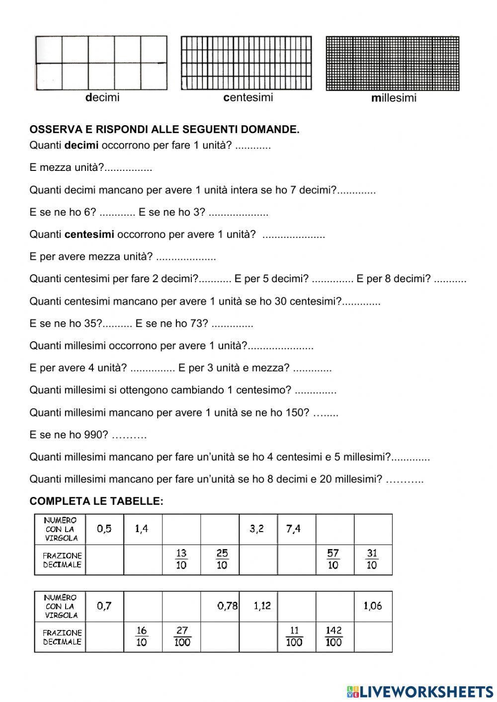 Calcolo orale con decimali