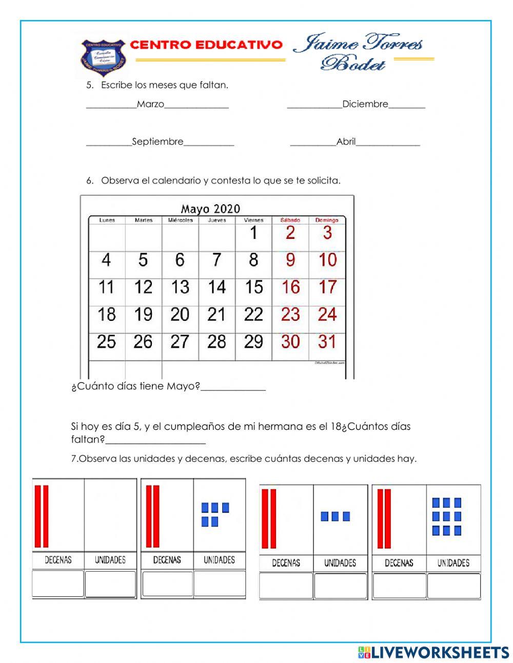 Examen Matemáticas, Primer Grado