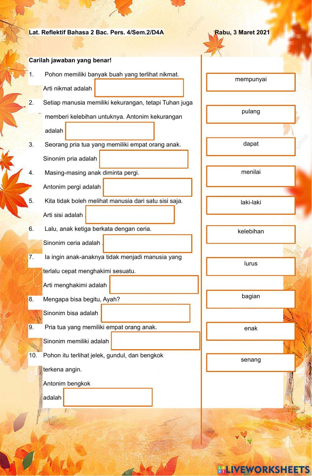 Latihan Reflektif Bahasa 2 Bac. Pers.4