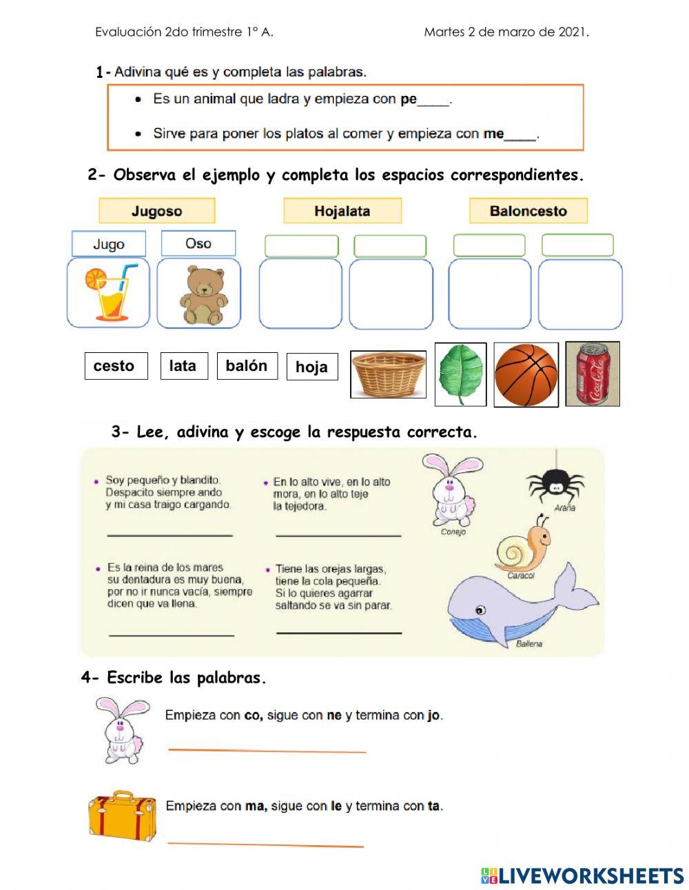Evaluación Español 2do trimestre