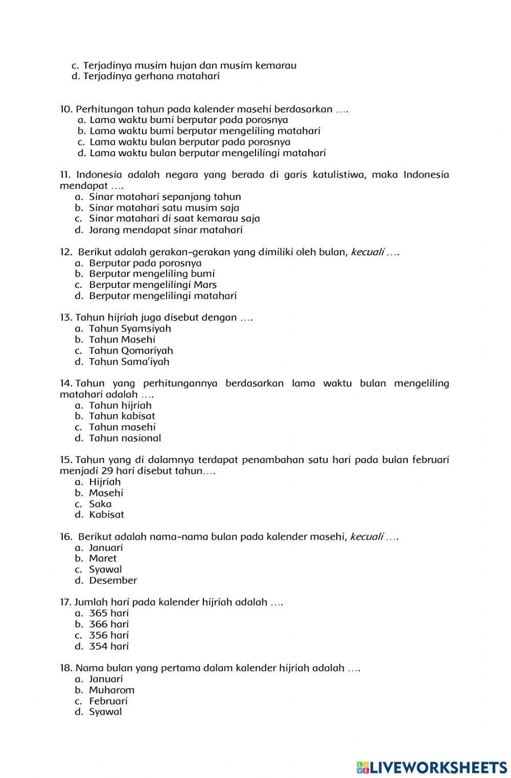 Latihan Soal IPA Pergerakan Bumi dan Bulan