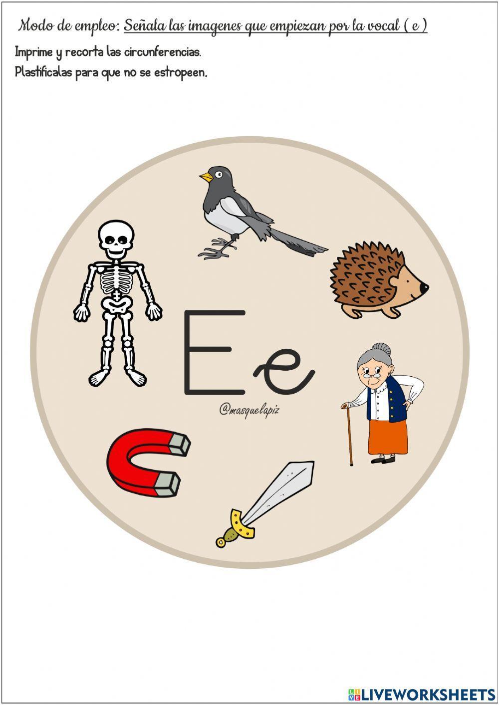 Marcar la palabras que empiezan por la vocal e