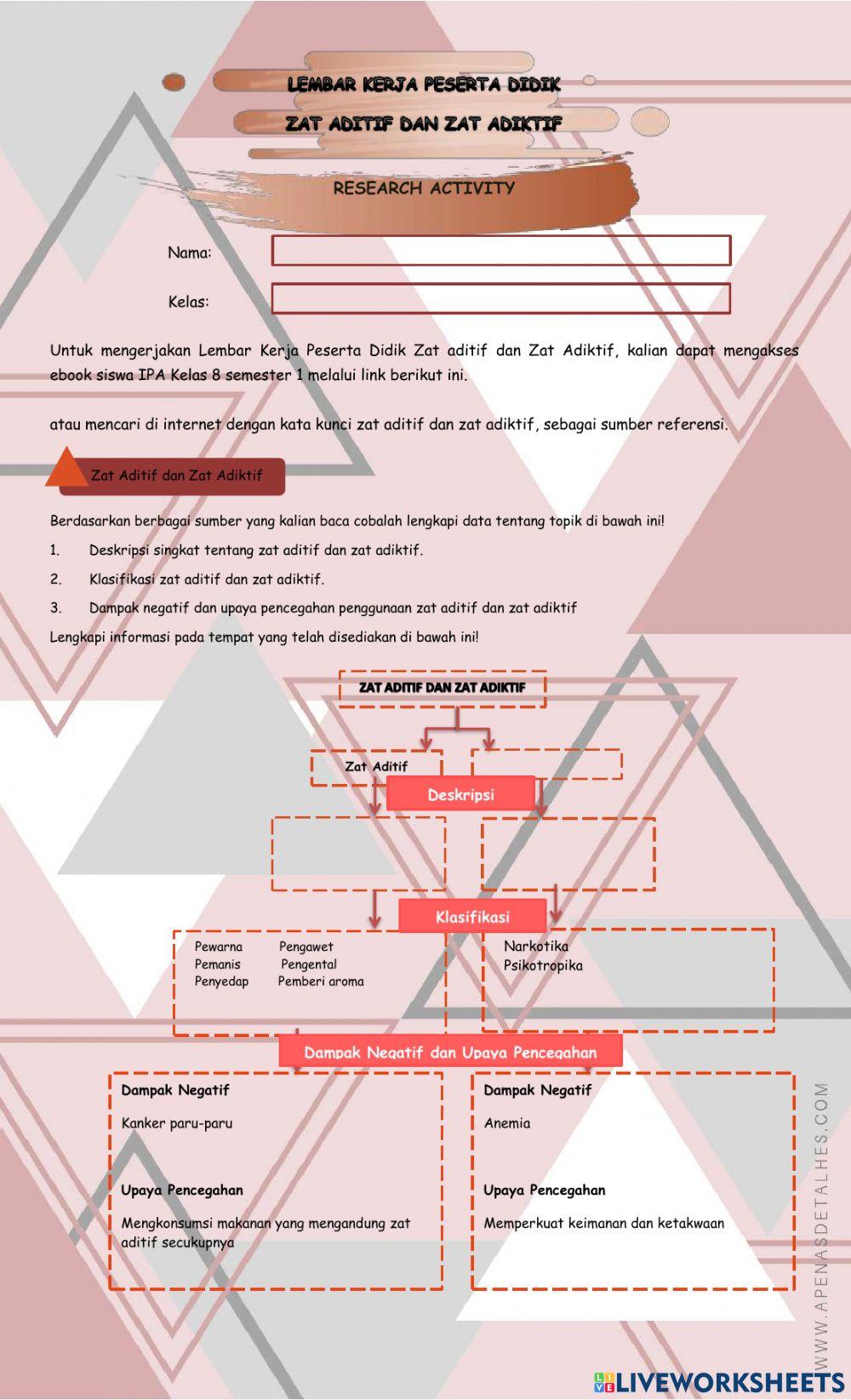 Lembar kerja peserta didik zat aditif dan zat adiktif