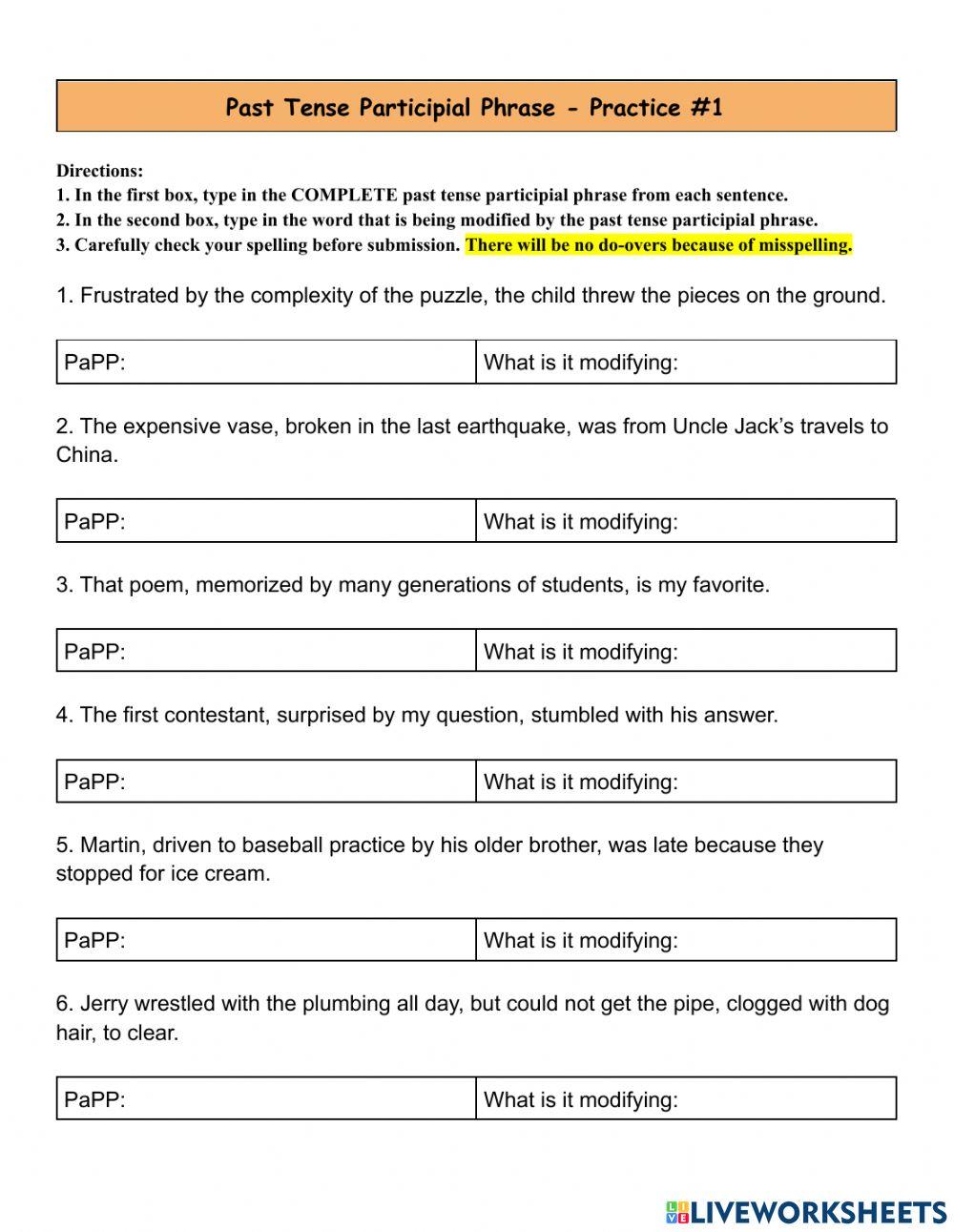 Past Tense Participial Phrases