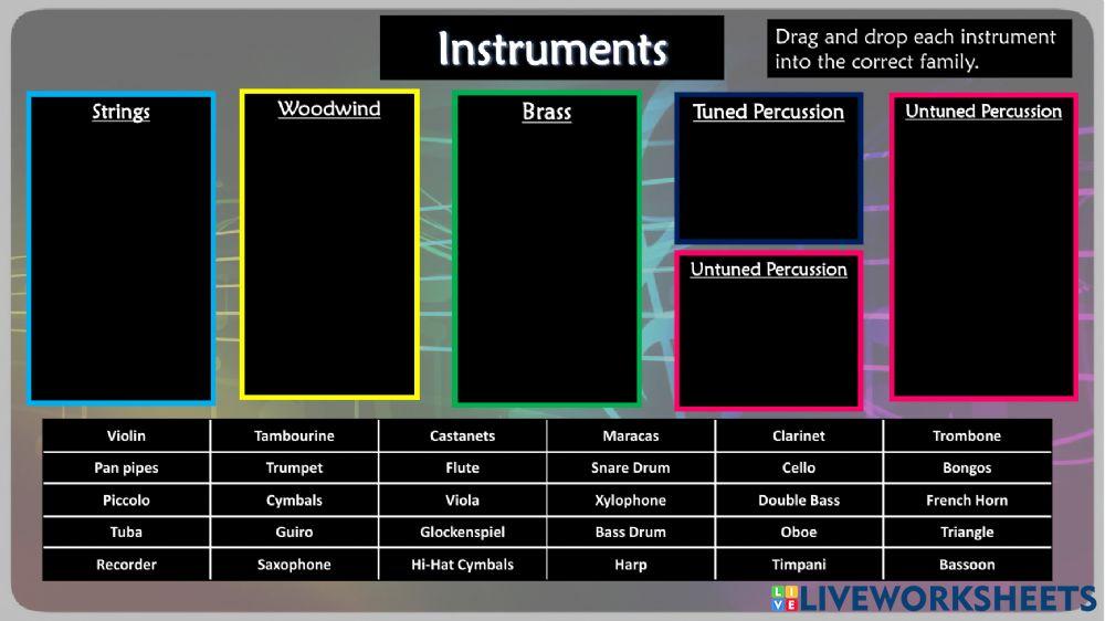 Music Instrumental Families - 1 Drag and Drop