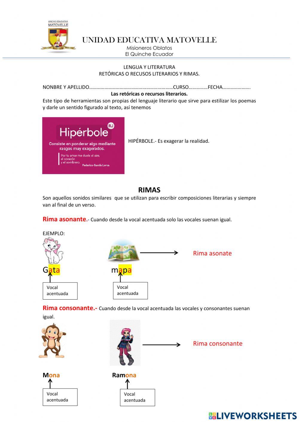 Hipérbole y tipos de rimas.