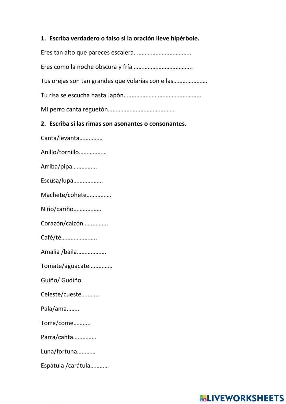 Hipérbole y tipos de rimas.