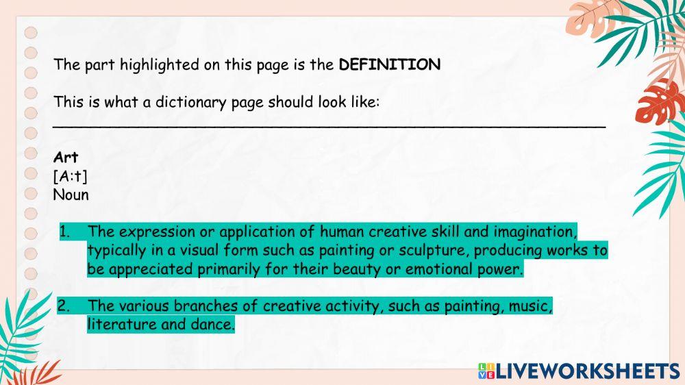 Dictionary Skills Activity