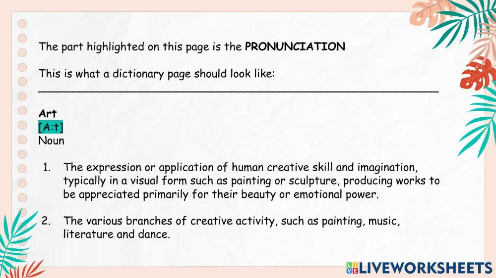 Dictionary Skills Activity