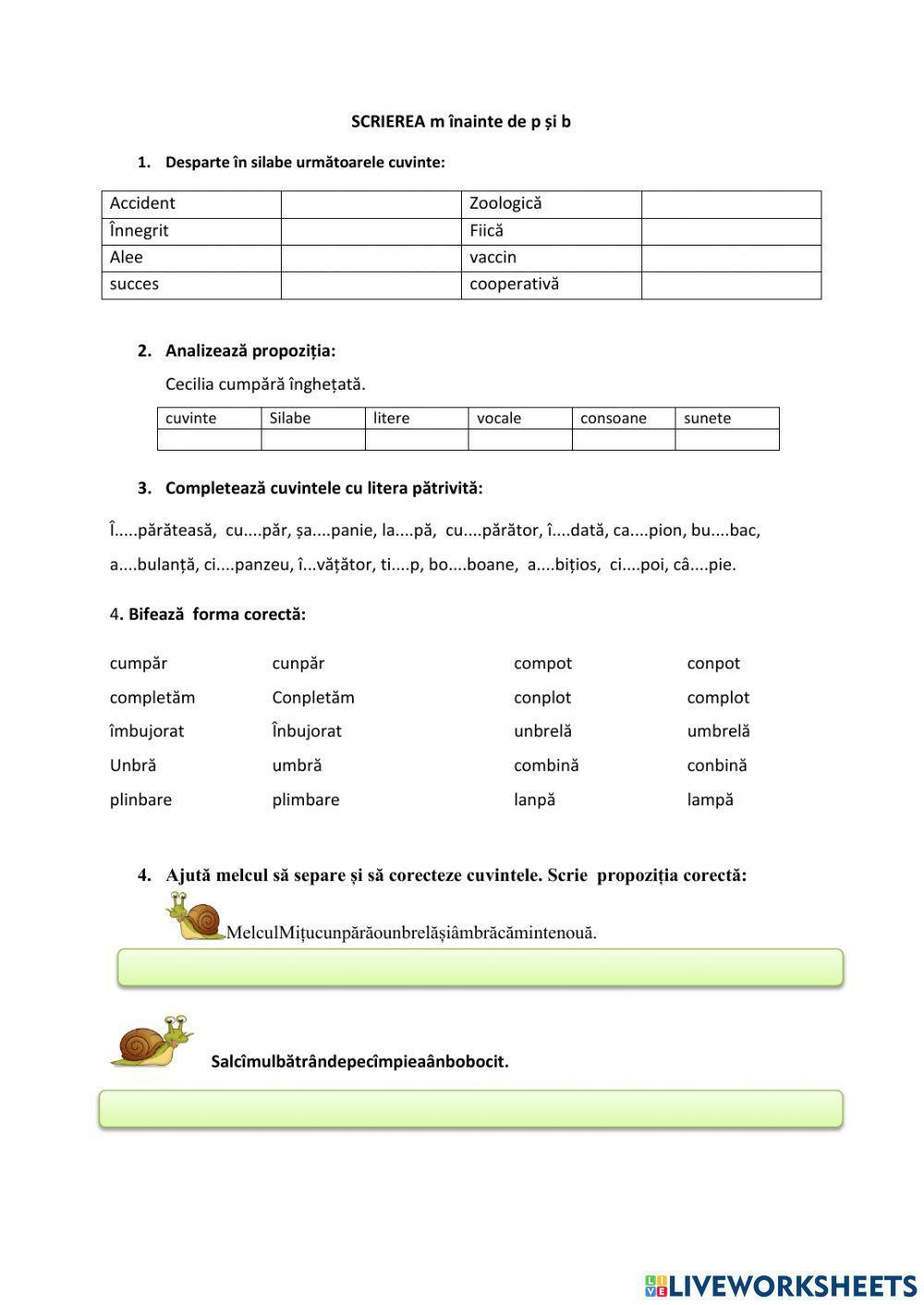 SCRIEREA cu M înainte de p și b