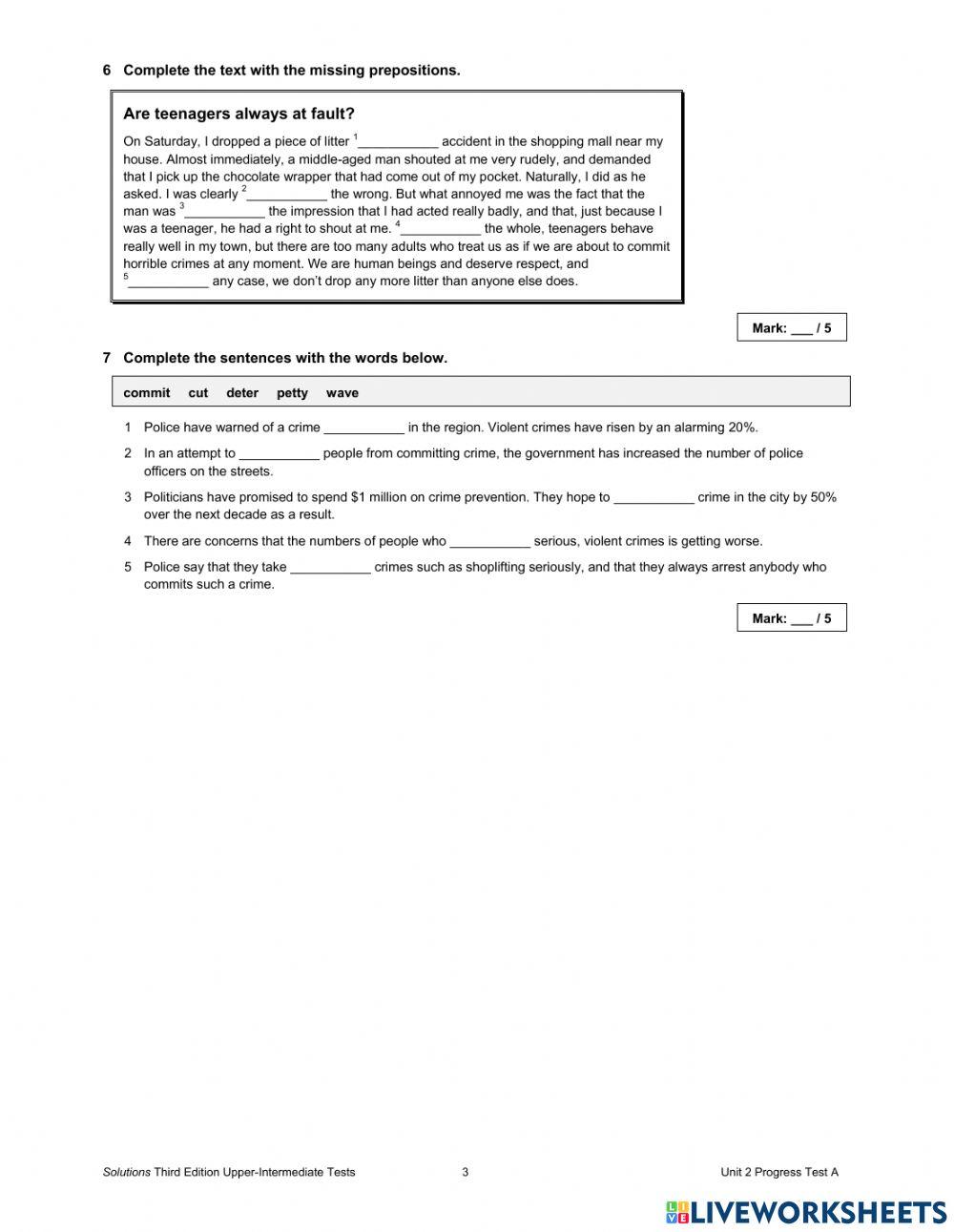 UNIT 2 PROGRESS TEST 2A