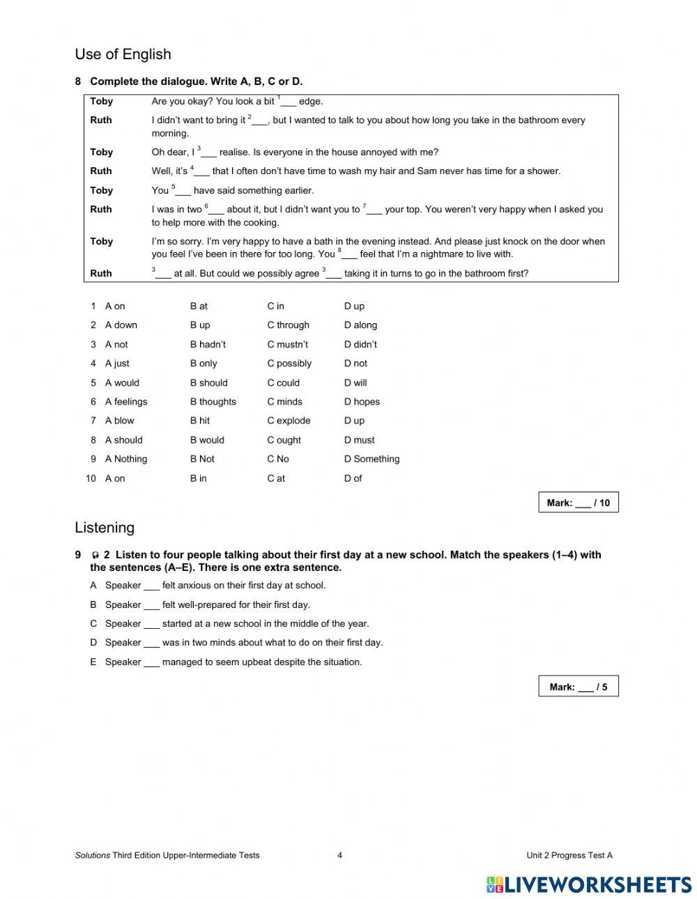 UNIT 2 PROGRESS TEST 2A