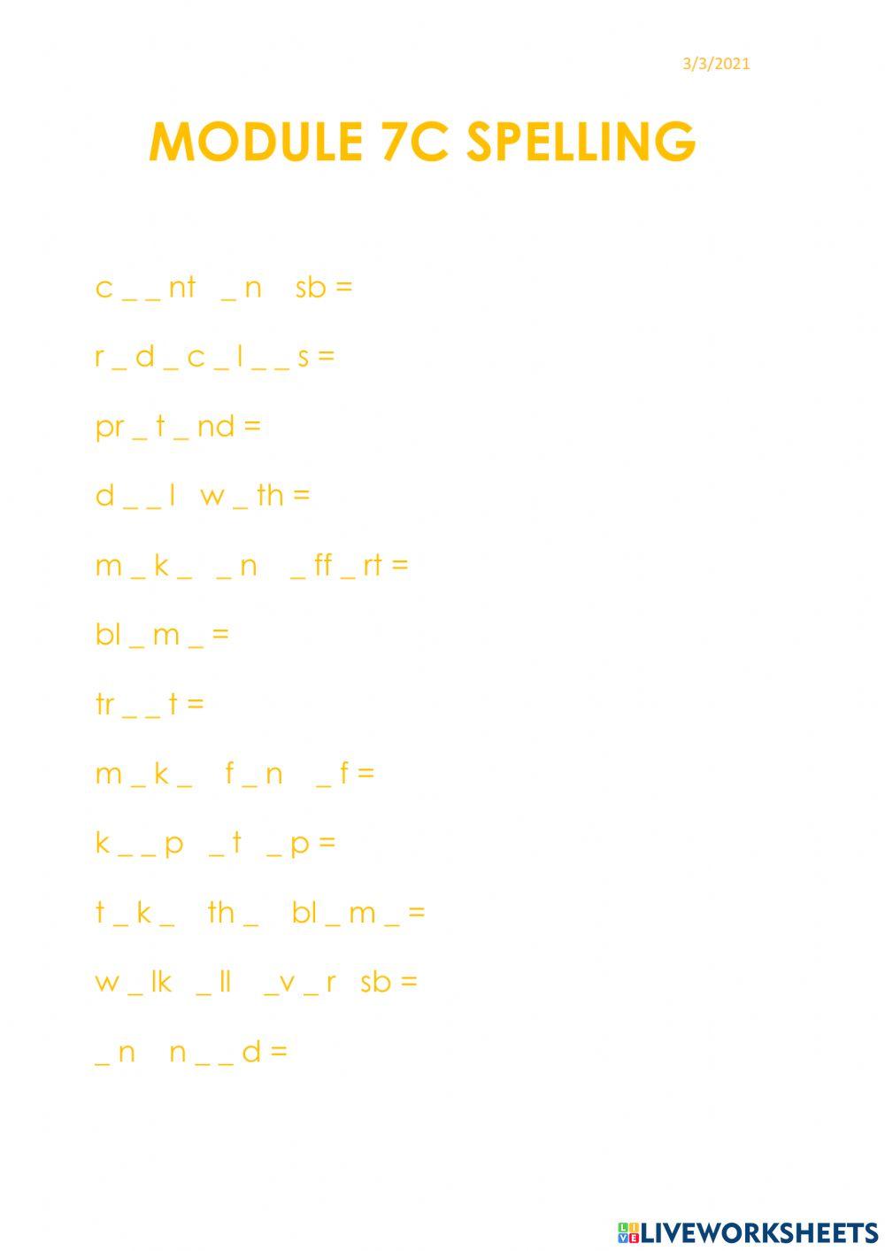 Module 7c spelling worksheet | Live Worksheets