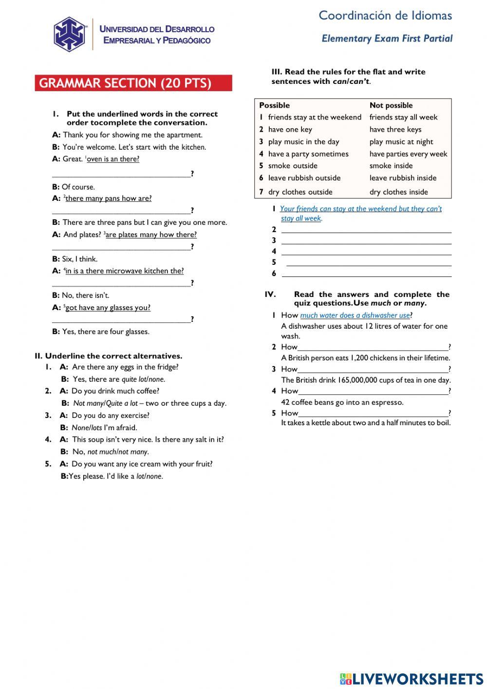 First Partial Elementary Exam