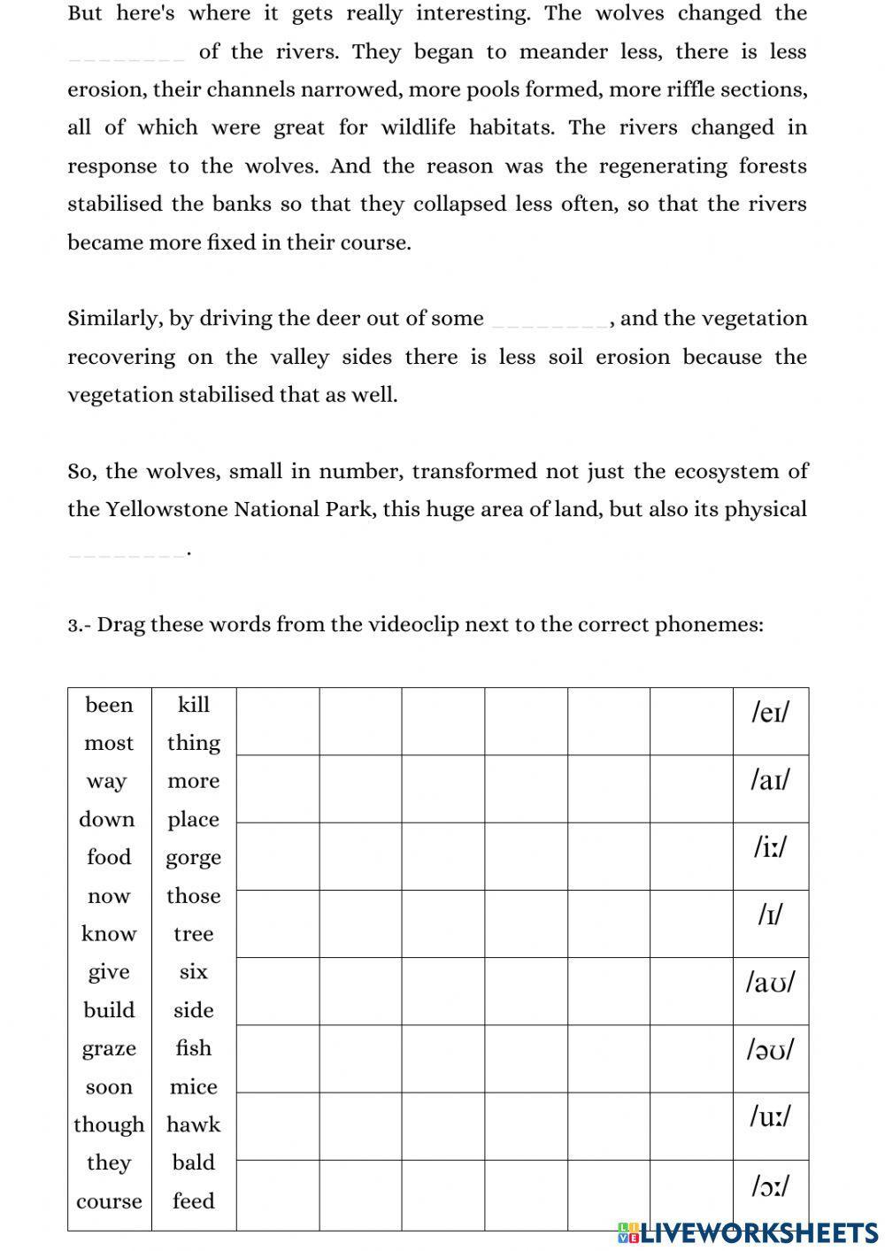 Listening: How Wolves Change Rivers worksheet Live Worksheets