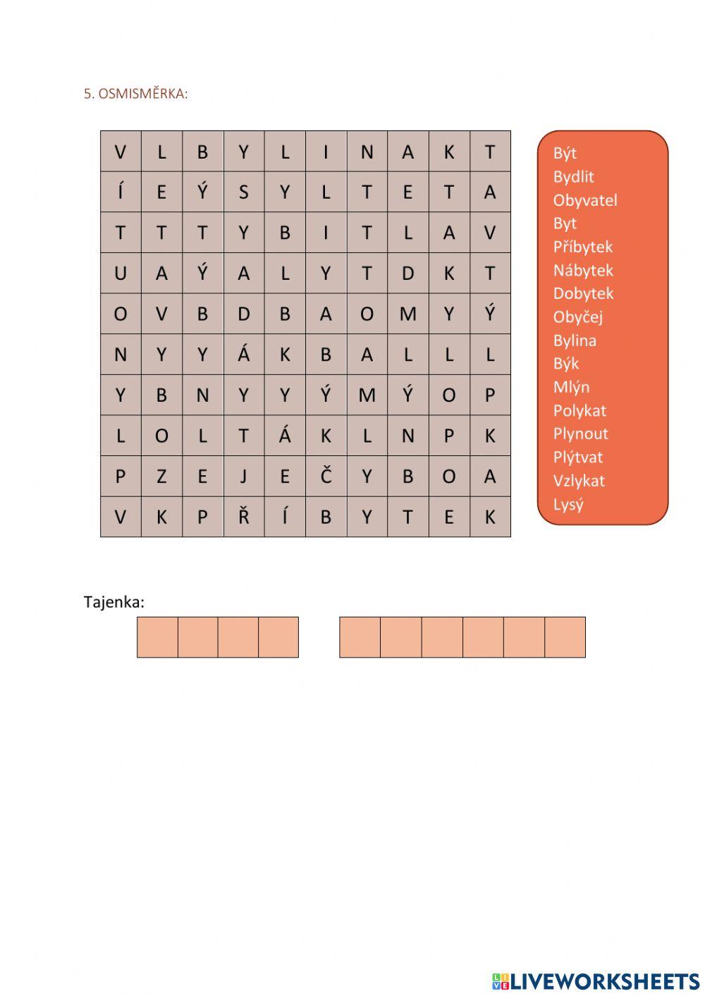 Pracovní list - vyjmenovaná slova po B a L