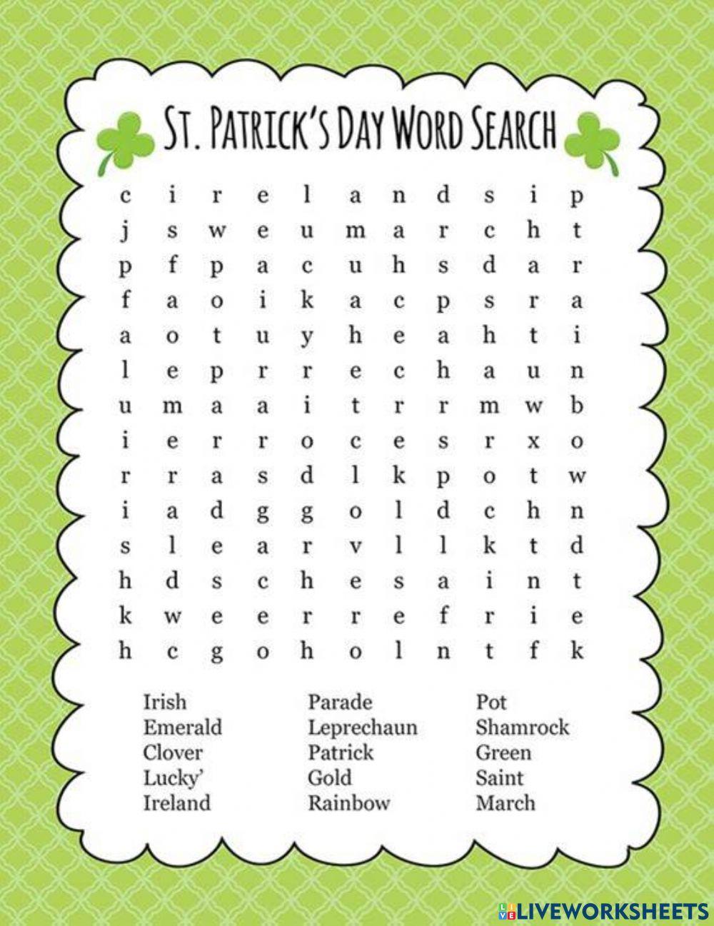 ST. PATRICKS DAY WORD SEARCH