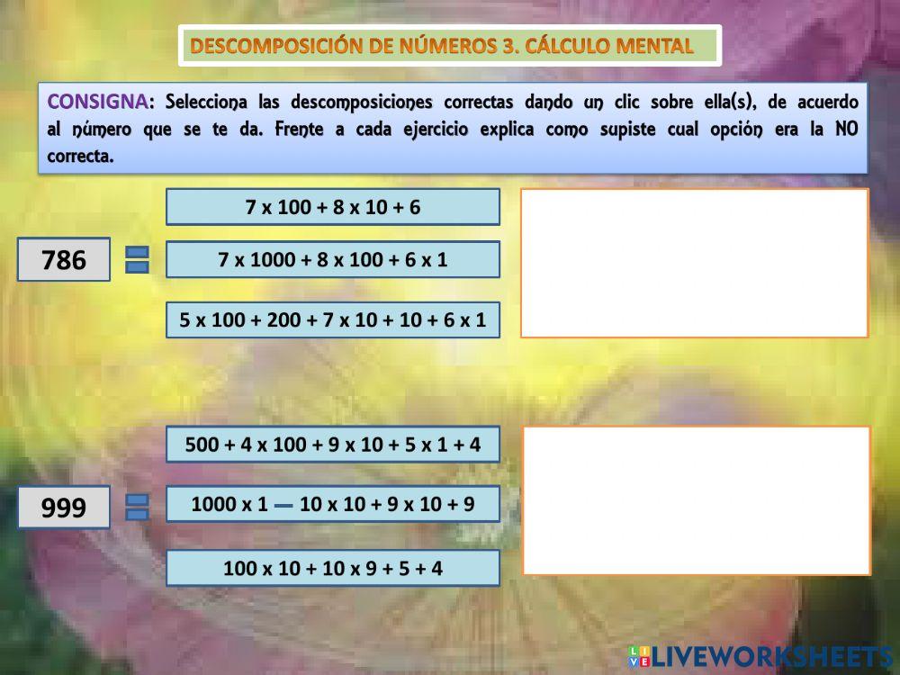Descomposición de números. cálculo mental
