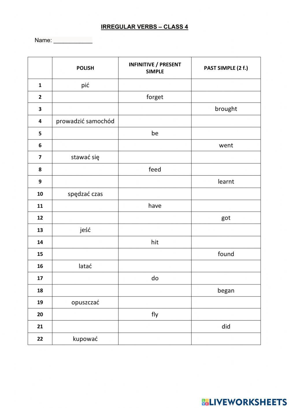 Irregular verbs 2 forms