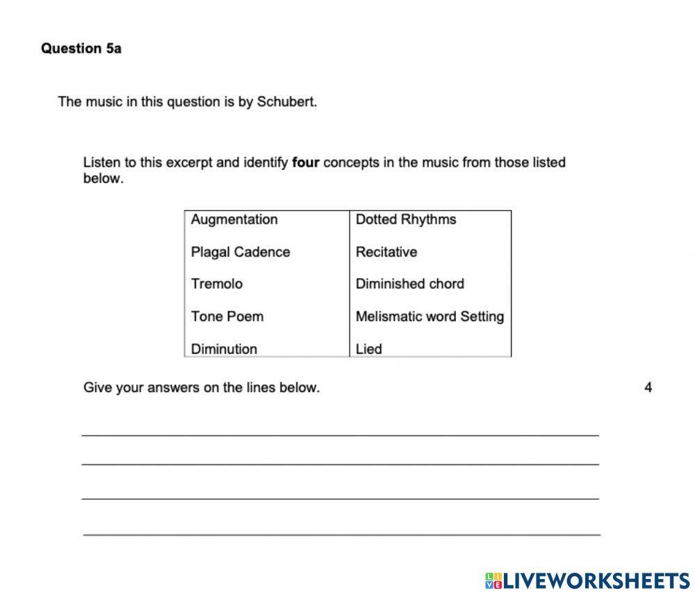 Higher Music Practise Question 5A
