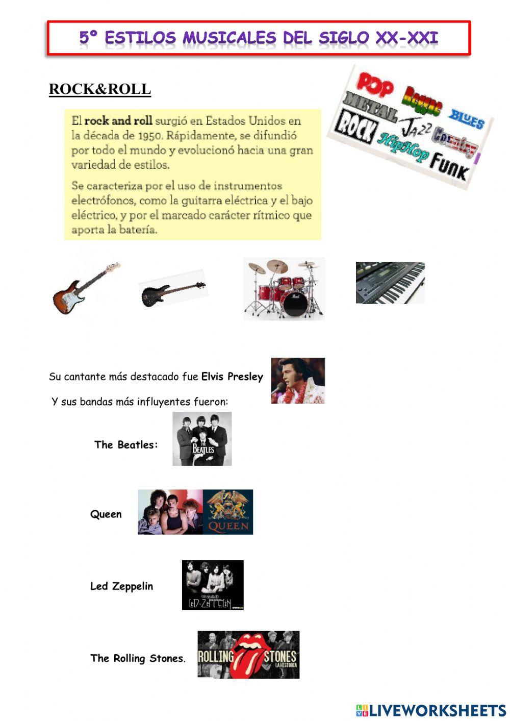 Estilos musicales del s. XX-XXI pop and rock