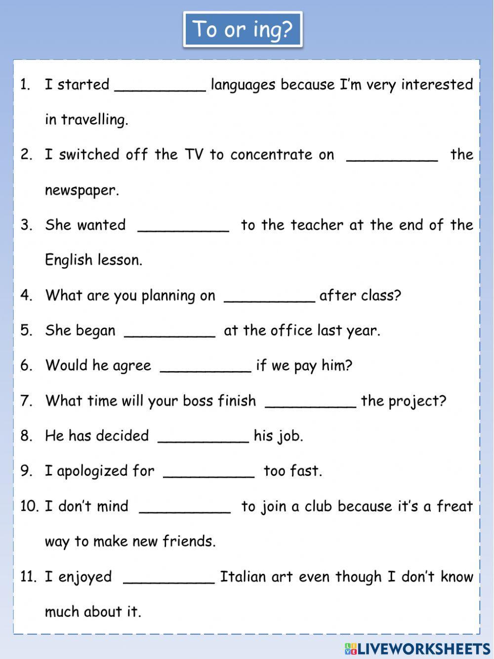 To infinitive or ing
