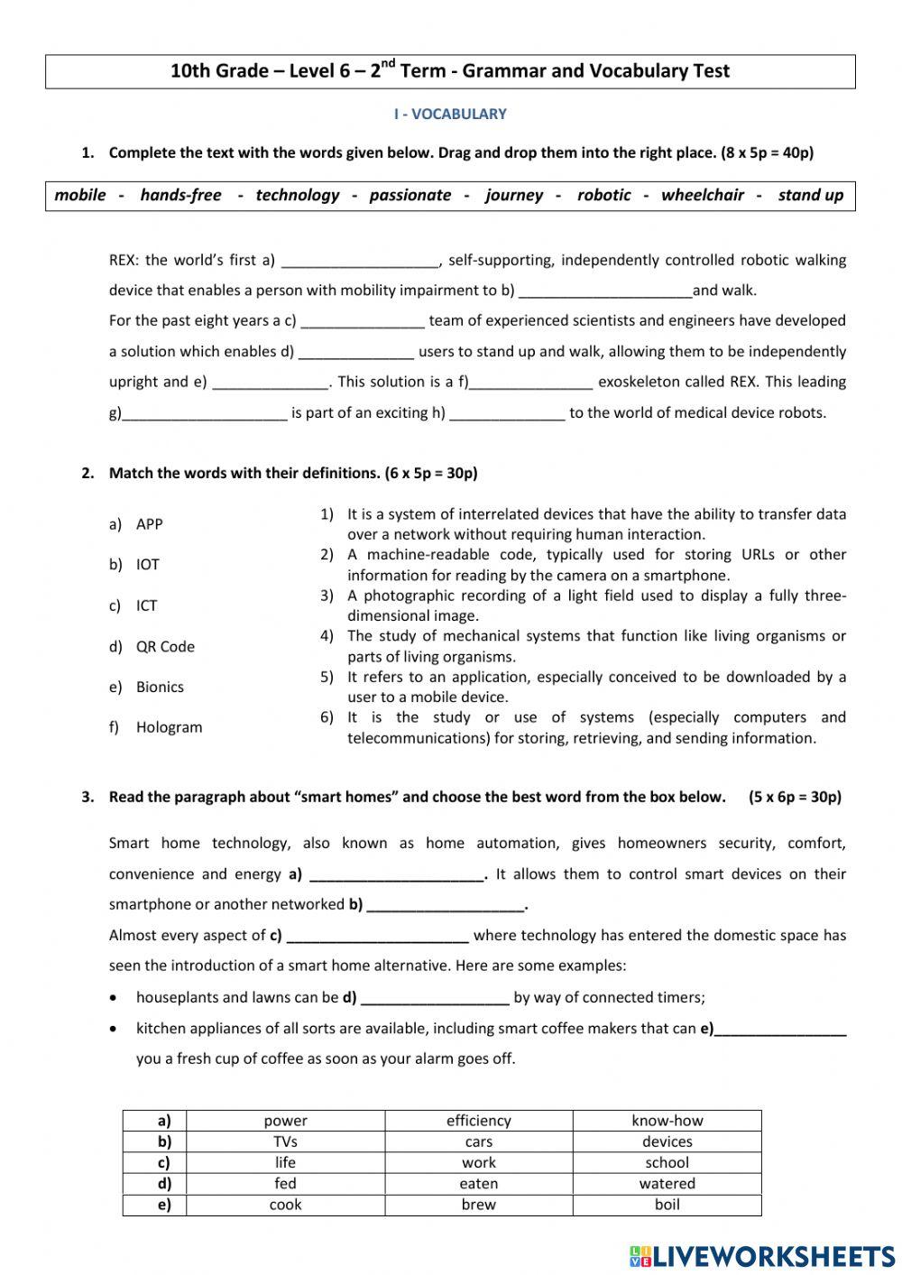 Grammar and Vocabulary Test Technology