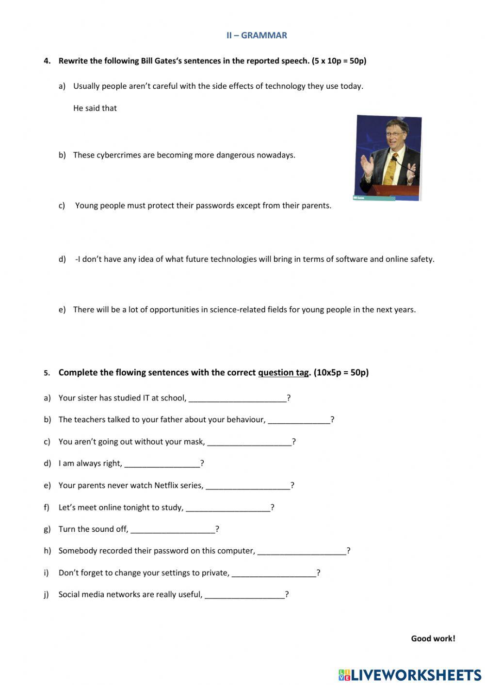 Grammar and Vocabulary Test Technology