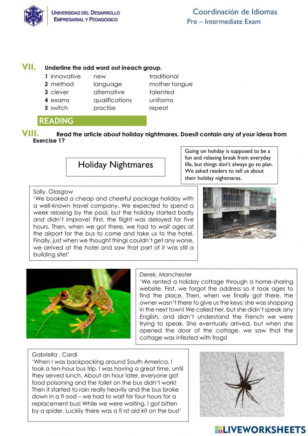 First Partial Pre Intermediate Exam