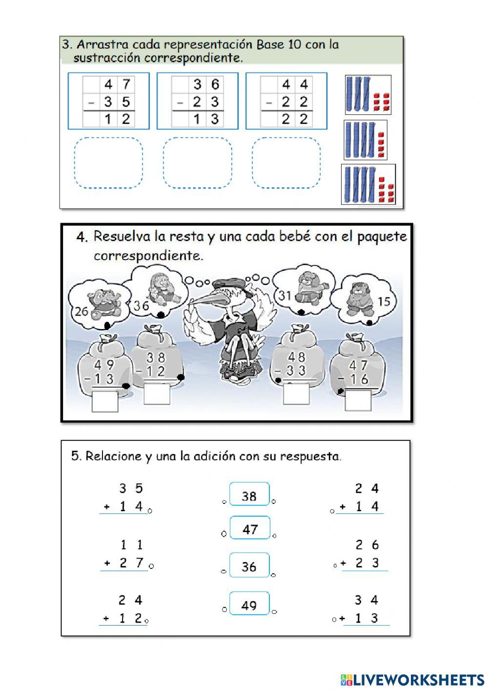 Adiciones y sustracciones hasta el número 50