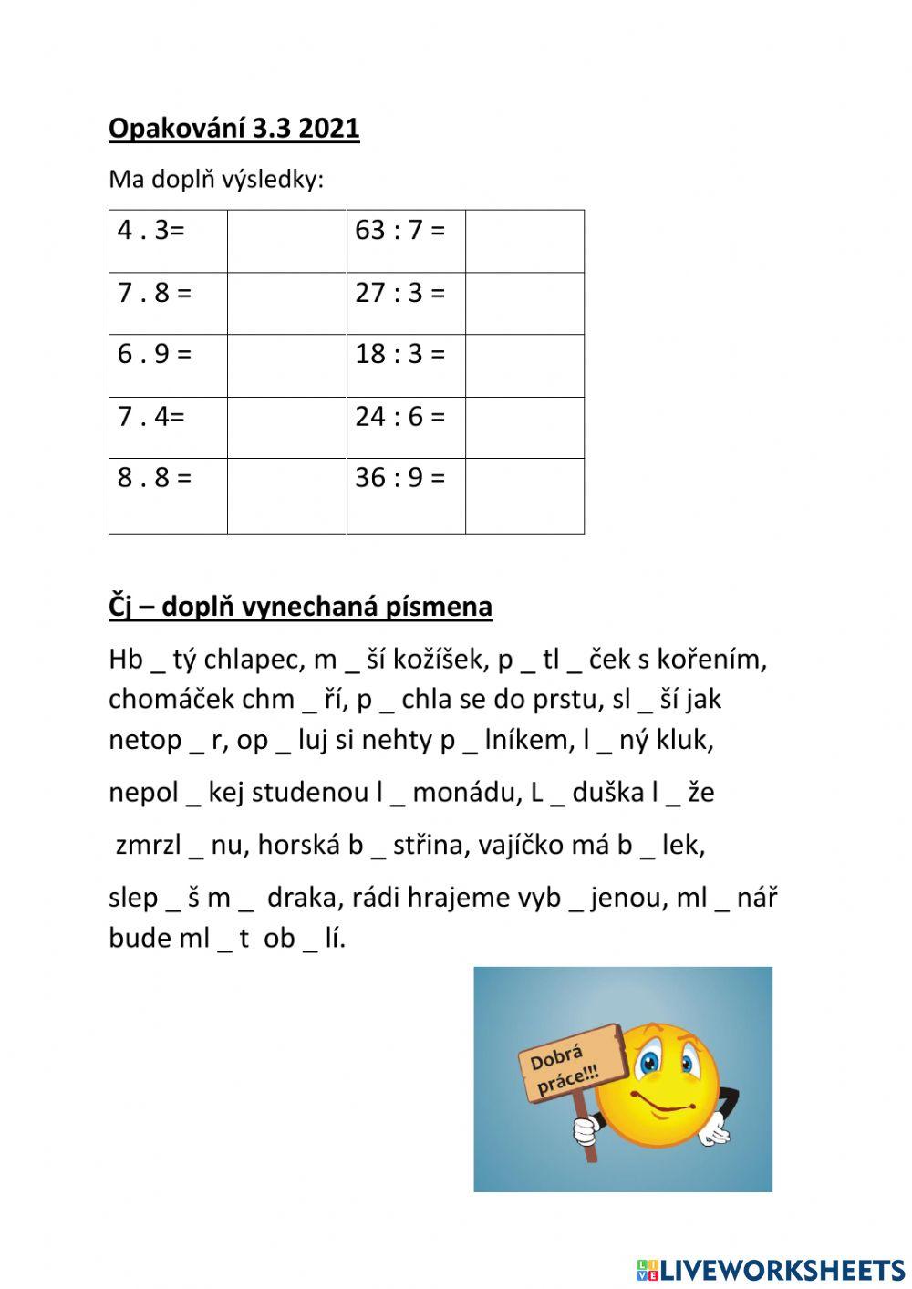 Pracovní list exercise | Live Worksheets