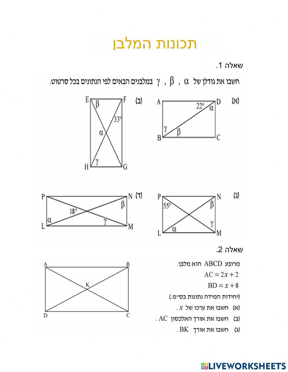 תכונות מלבן