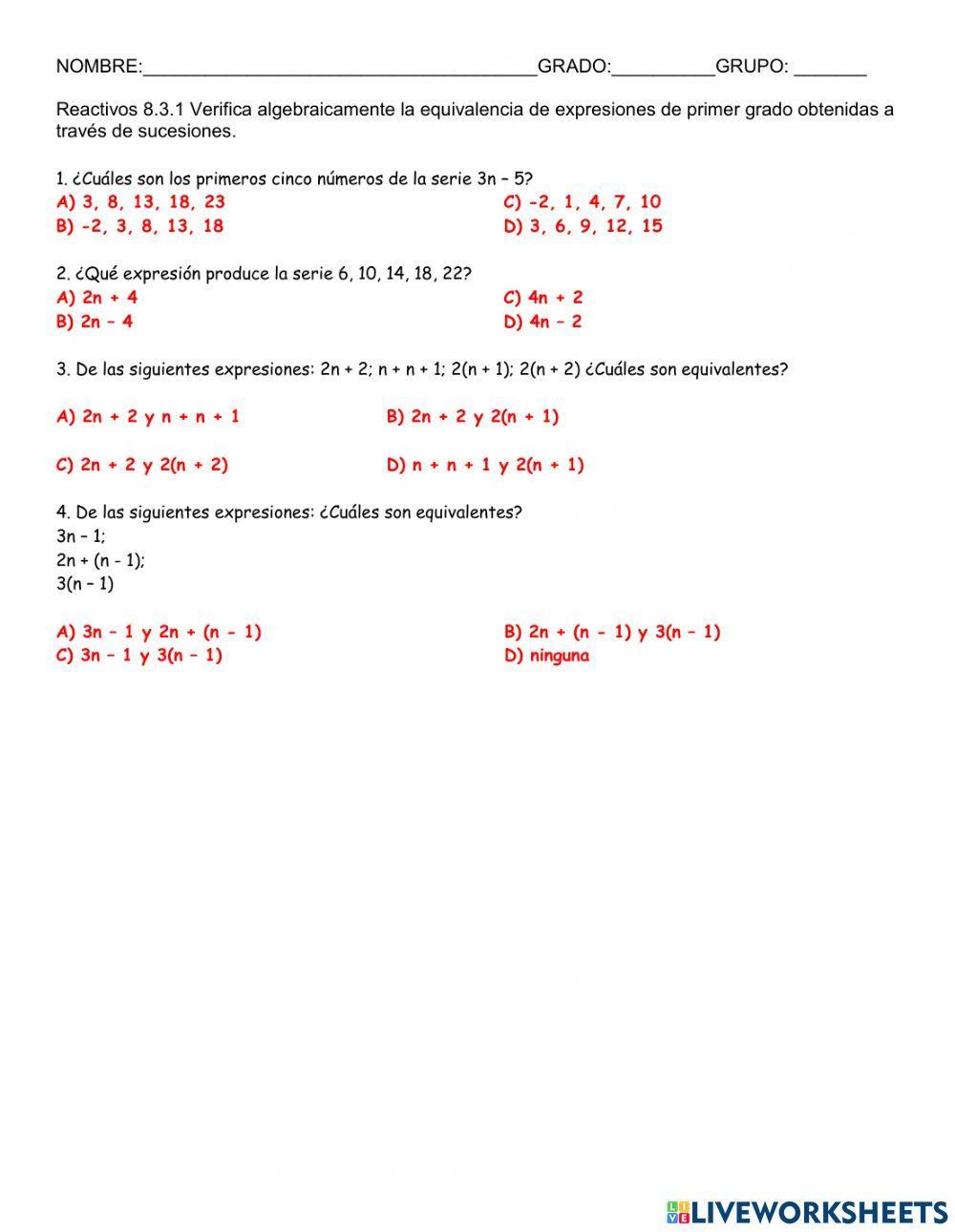 Ecuaciones equivalentes en sucesiones