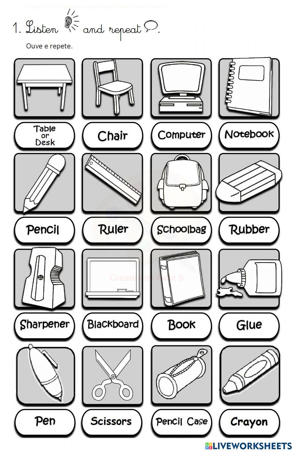 Classroom objects online exercise for live worksheets