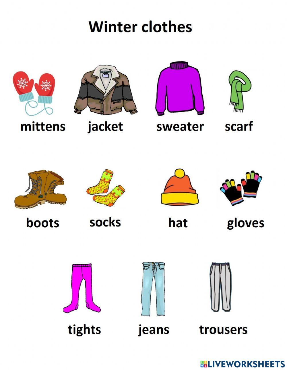 Winter clothes online exercise for preschool | Live Worksheets