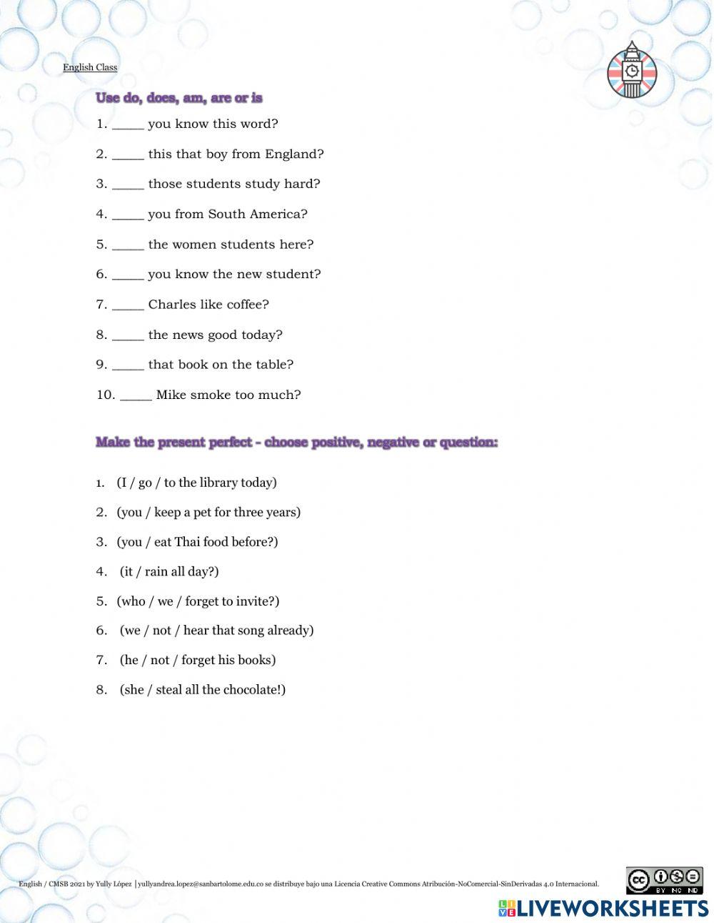 grammar tenses review. 