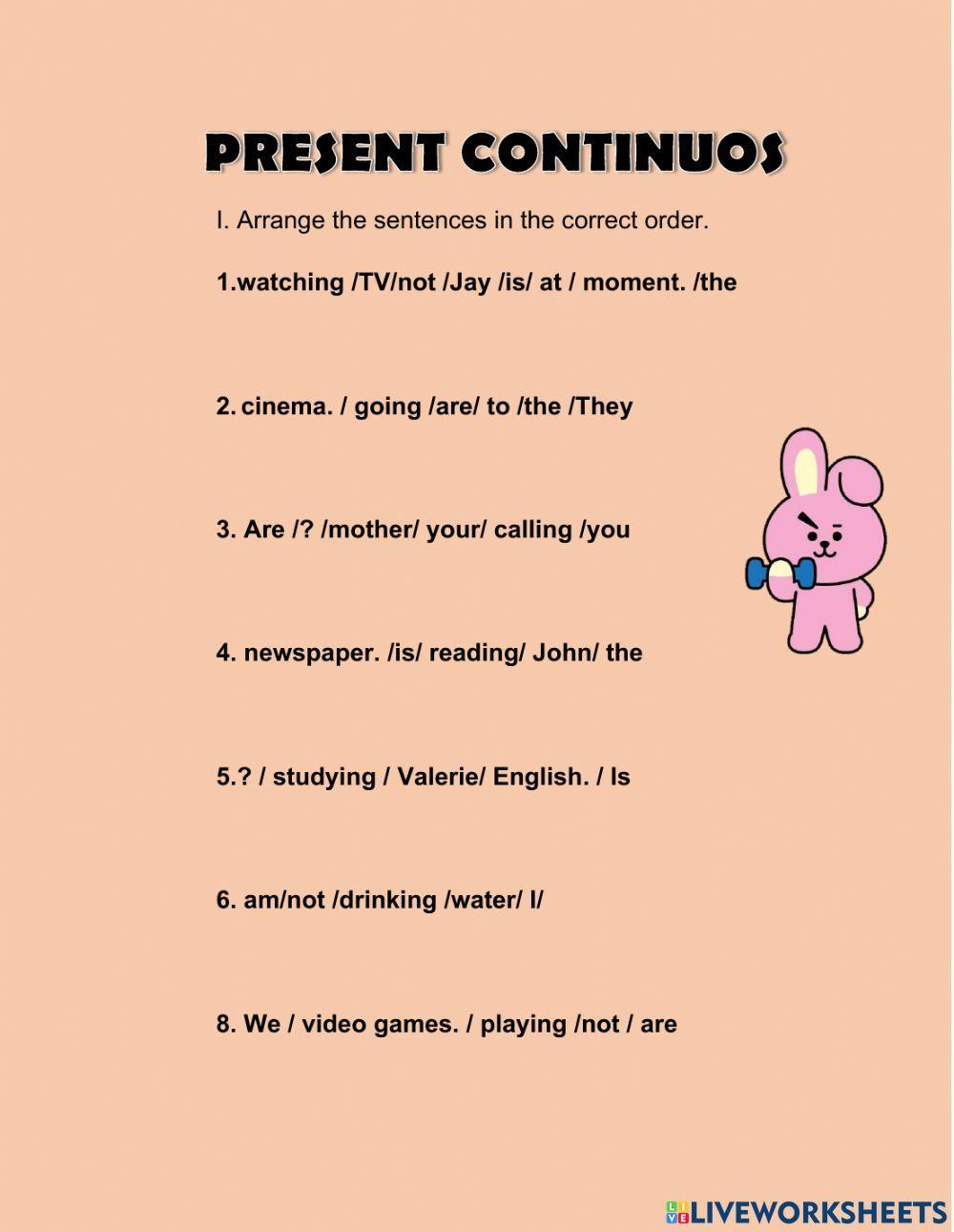 Present continuos-ing and verb