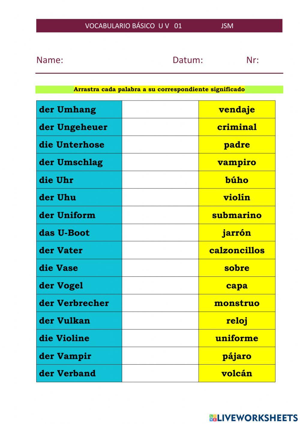 Vocabulario Básico U V 01