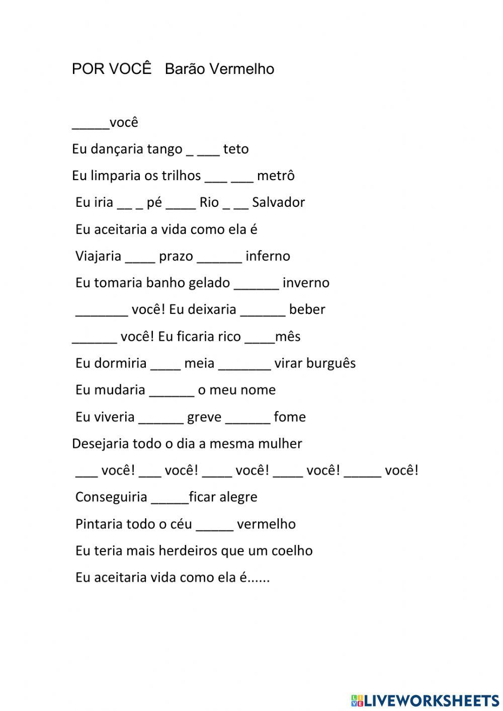 Música Por você para preposições