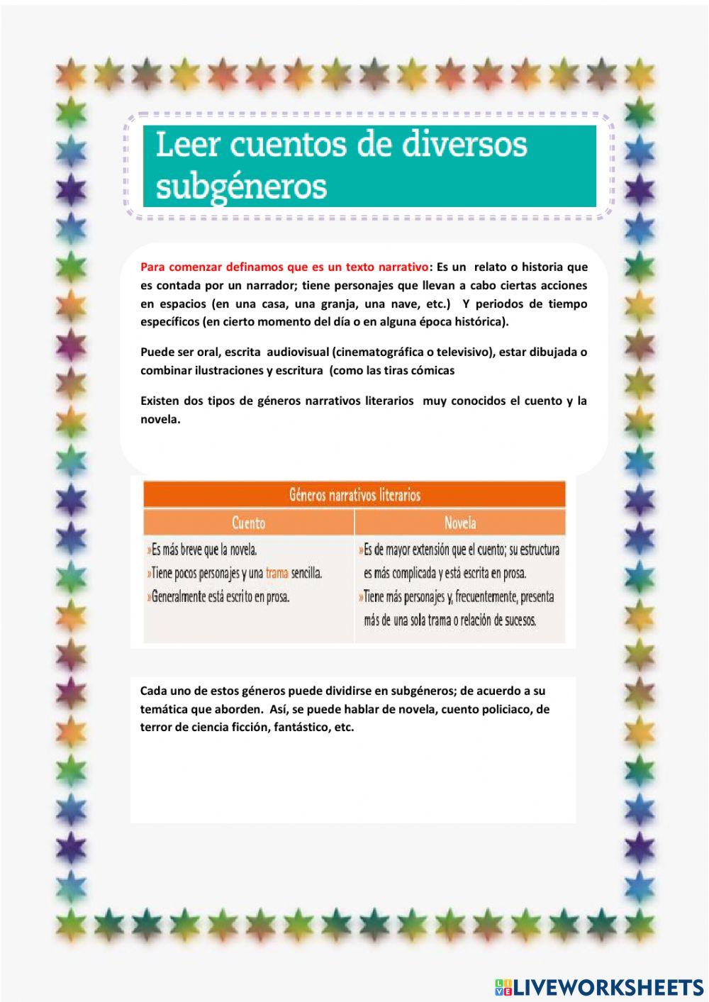 Leer un subgénero narrativo de tu preferencia