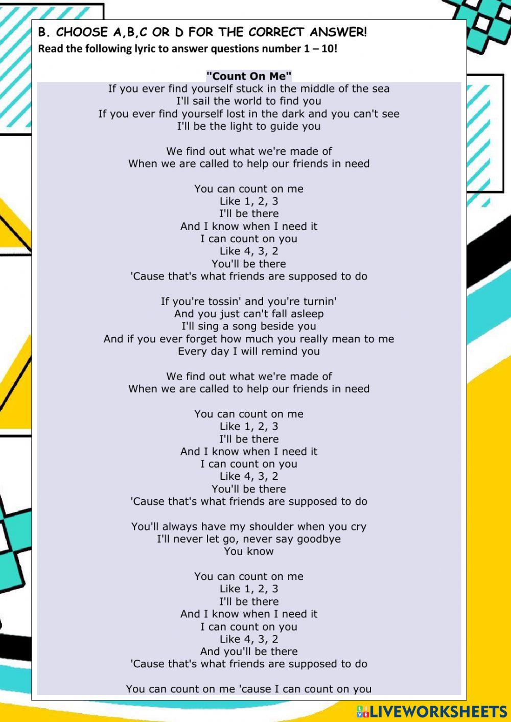 Count on me worksheet (Song)