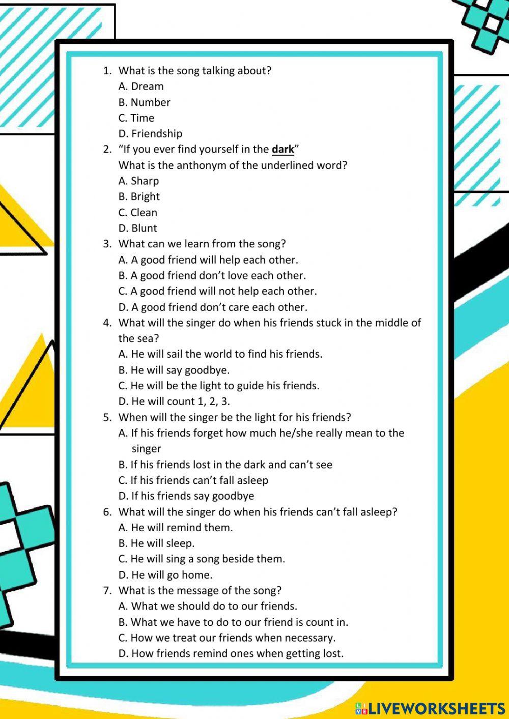 Count on me worksheet (Song)