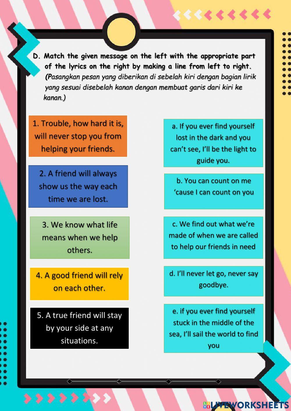 Count on me worksheet (Song)
