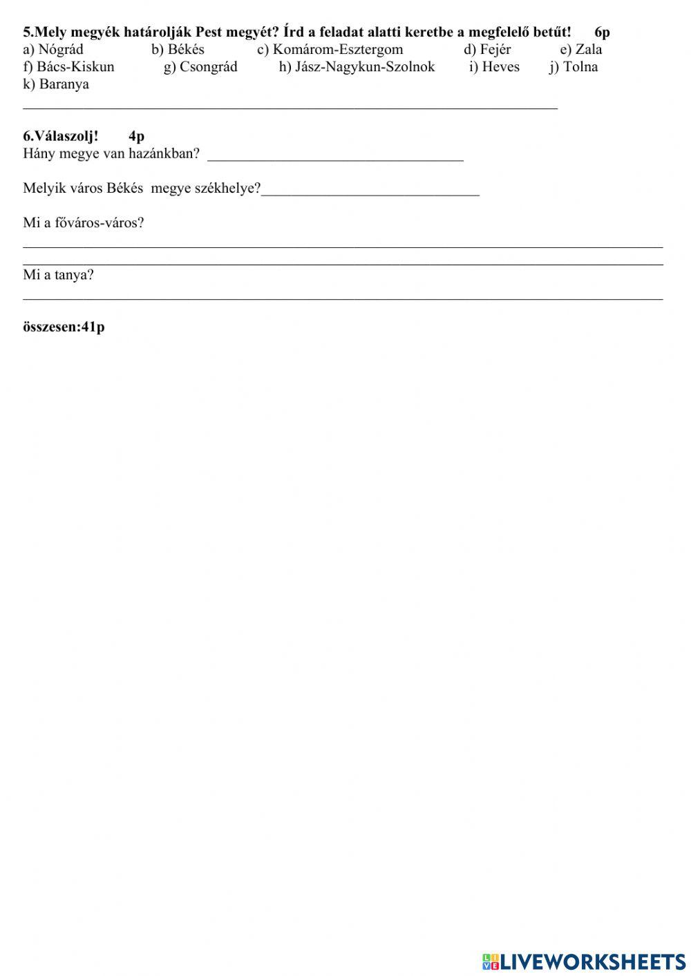 Hazánk megyéi, szomszédos országok, települések