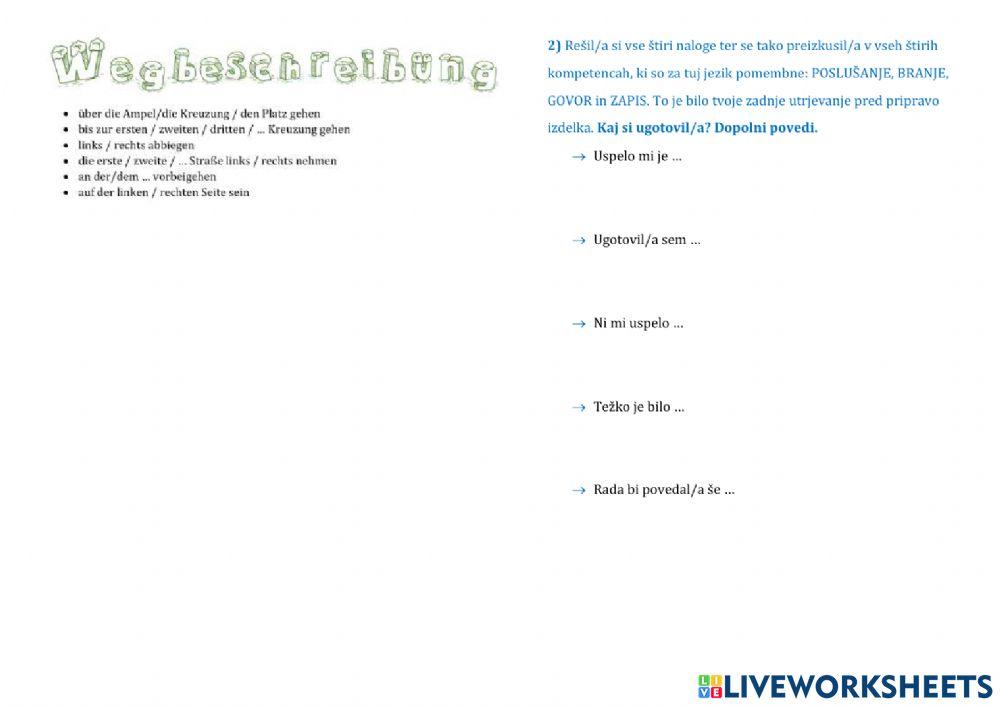 Wegbeschreibung - SCHREIBEN