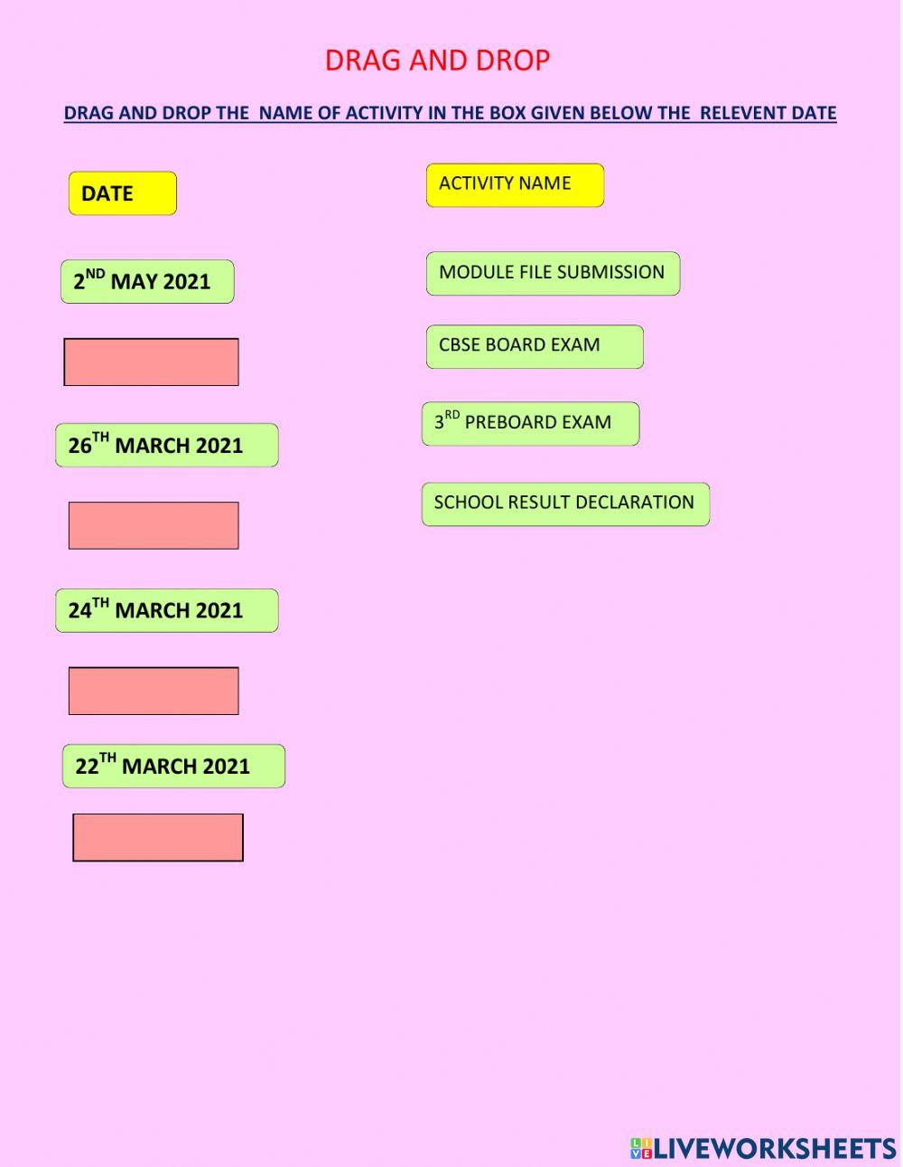 Important dates online exercise for live worksheets